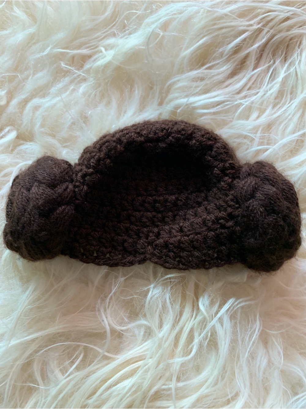 3-6 month Princess Leia handmade crochet hat with buns photo shoot/costume 3-6m